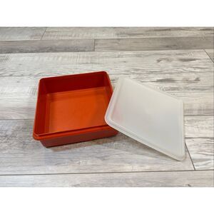 Vintage Tupperware Square Storage Container Paprika Red/Orange Dish with Lid